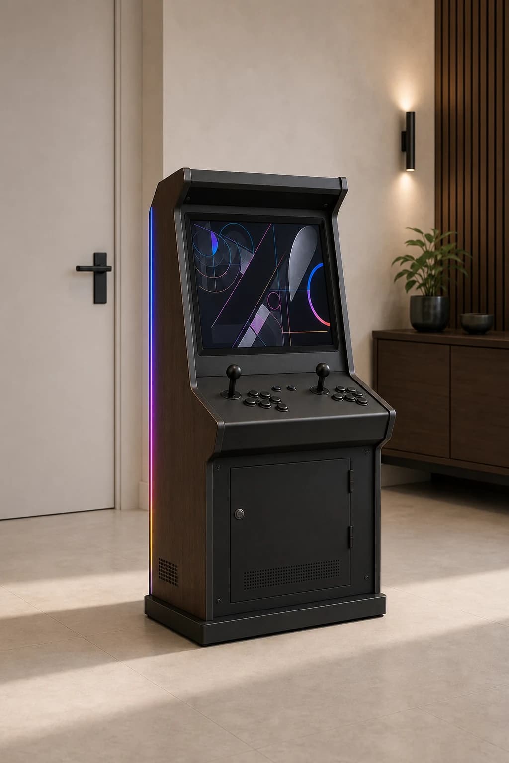 Slanke donkere vrijstaande arcade upright met tweespelerbediening